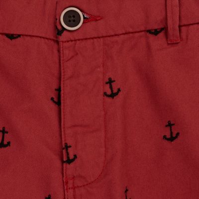 Red anchor embroidered shorts