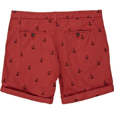 Red anchor embroidered shorts