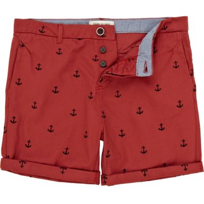 Red anchor embroidered shorts