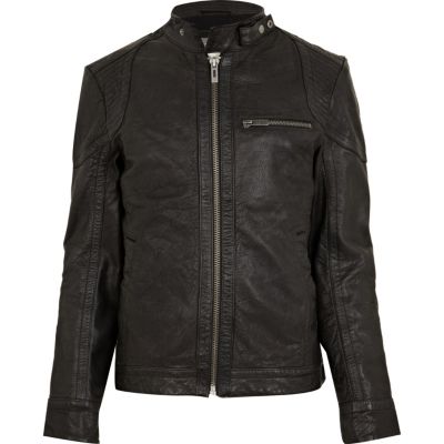 Black strap neck leather jacket