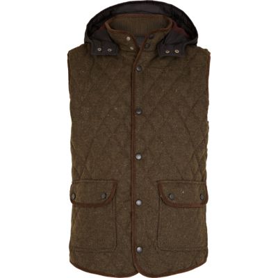 Khaki wool diamond quilted gilet