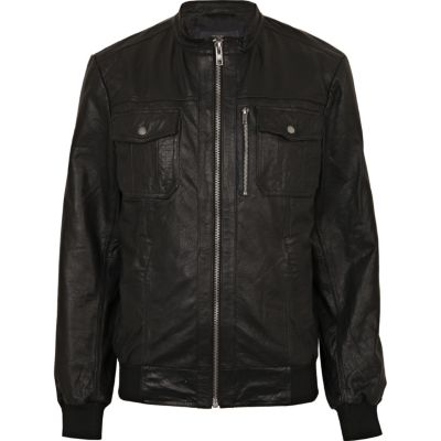 Black zip through leather jacket