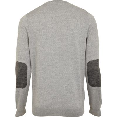 Light grey merino blend elbow patch jumper