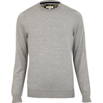 Light grey merino blend elbow patch jumper