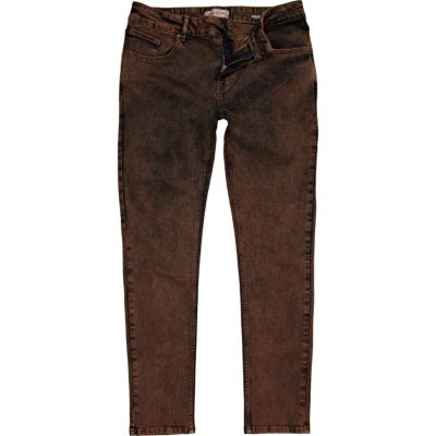 Brown acid wash Sid stretch skinny jeans
