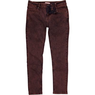 Burgundy acid wash Sid stretch skinny jeans