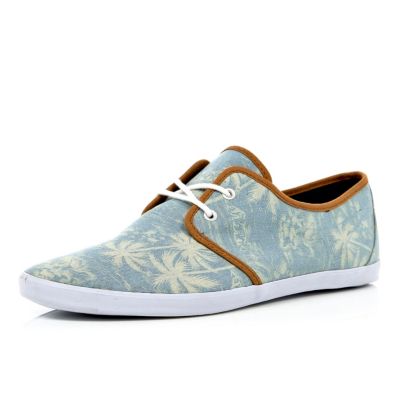 Blue palm tree print lace up plimsolls