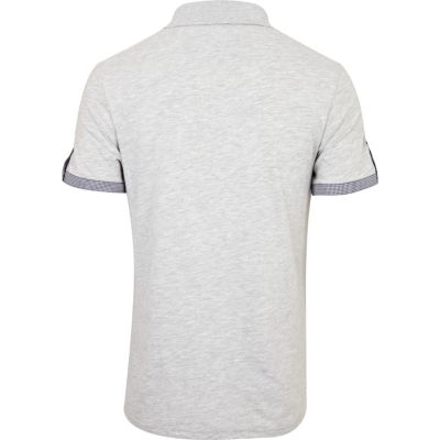 Grey marl notch neck polo shirt