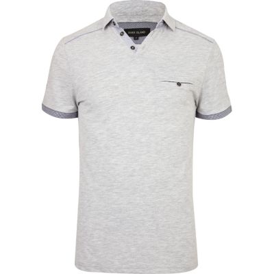 Grey marl notch neck polo shirt