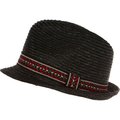 Black aztec band trilby hat