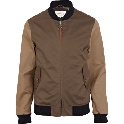 Brown and beige contrast bomber jacket