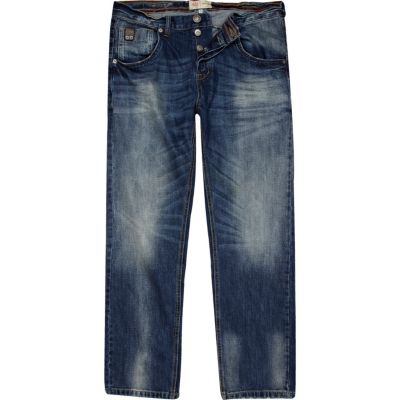 Blue mid wash denim Dean straight jeans