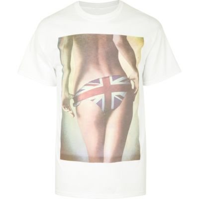 White union jack lingerie lady print t-shirt