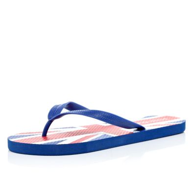 Blue union jack print flip flops
