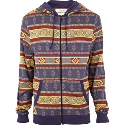 Blue aztec jacquard hoodie
