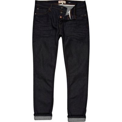 Dark blue raw denim Dylan slim jeans