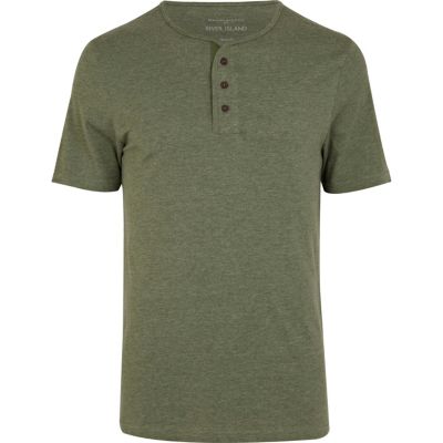 Khaki green grandad t-shirt