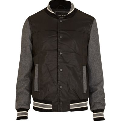 Black leather look bomber jacket