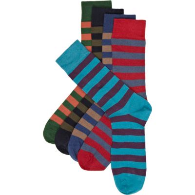 Red multi block stripe socks