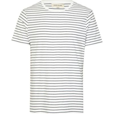 Ecru narrow stripe short sleeve t-shirt