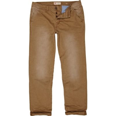 Brown distressed casual slim chinos