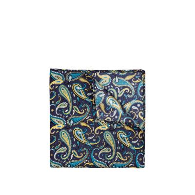 Blue paisley silk pocket handkerchief