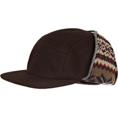 Brown fairisle print hat