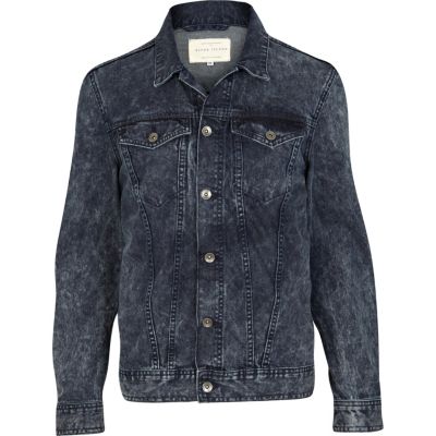 Dark blue acid wash denim jacket