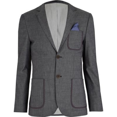 Blue piped pocket blazer