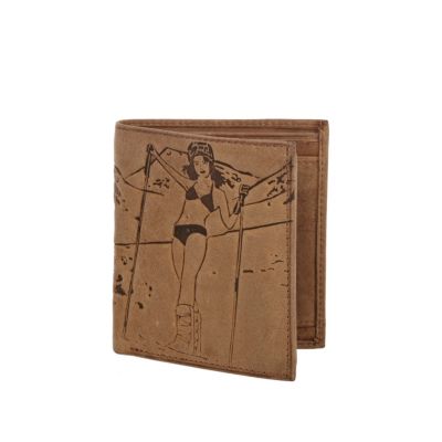 Light brown leather ski lady print wallet