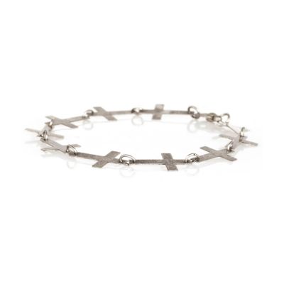Silver tone cross bracelet
