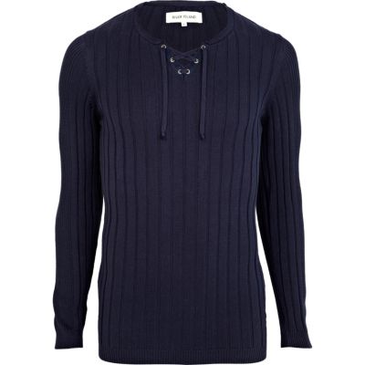 Navy lace neck jumper