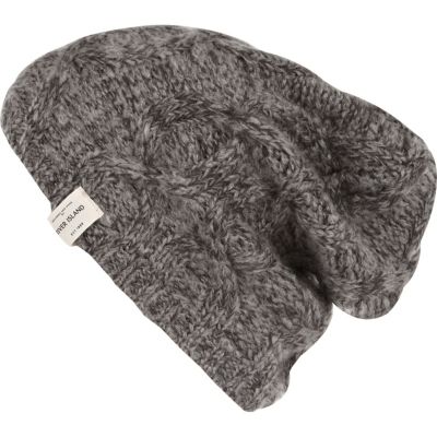 Grey cable knit beanie