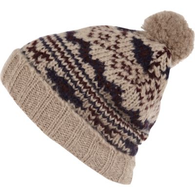 Light brown pattern bobble beanie