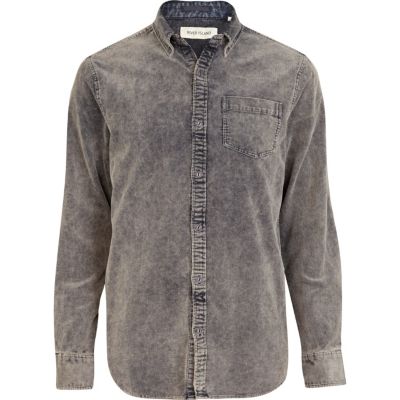 Grey acid wash corduroy shirt