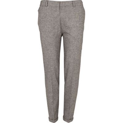 Grey fleck smart skinny ankle grazer trousers