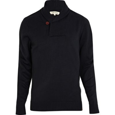 Navy shawl neck jumper