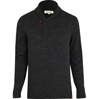 Dark grey shawl neck jumper