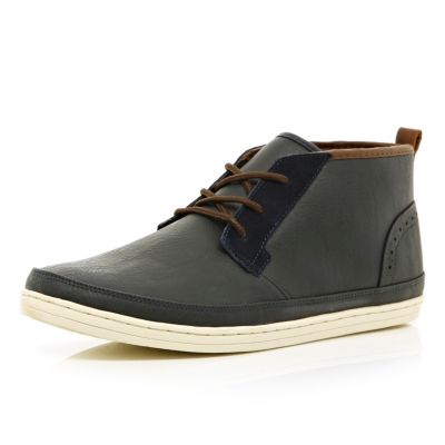 Navy leather look mid tops 
