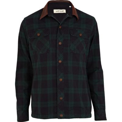 Black and green check shacket 