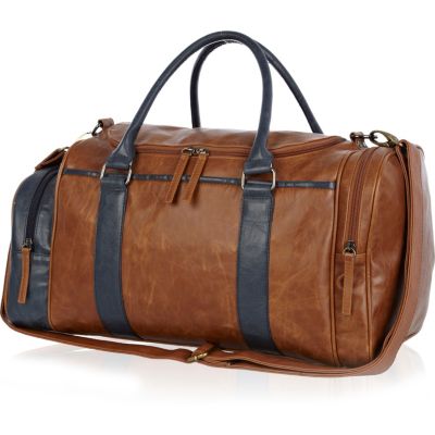 Brown and navy mini holdall
