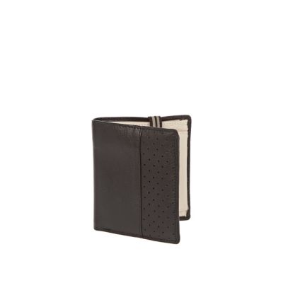 Black leather perforated stripe wallet