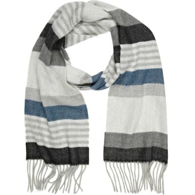 Grey stripe brushed scarf 
