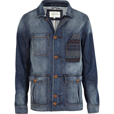 Blue denim fairisle pocket jacket