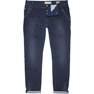 Blue distressed turn up slim chinos