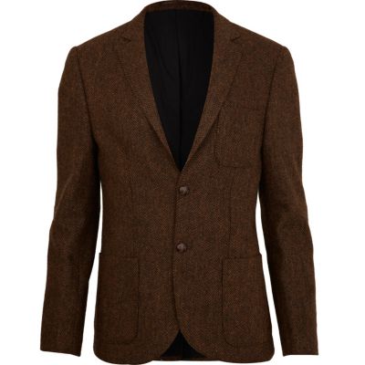Rust brown herringbone blazer