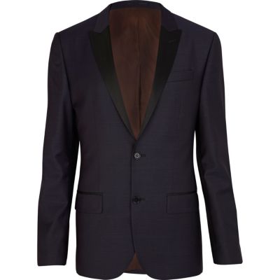 Purple contrast lapel slim fit suit jacket