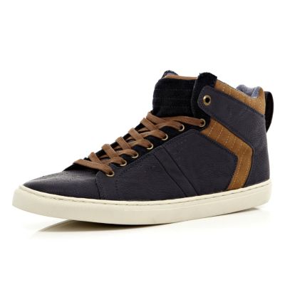 Navy contrast panel lace up high tops