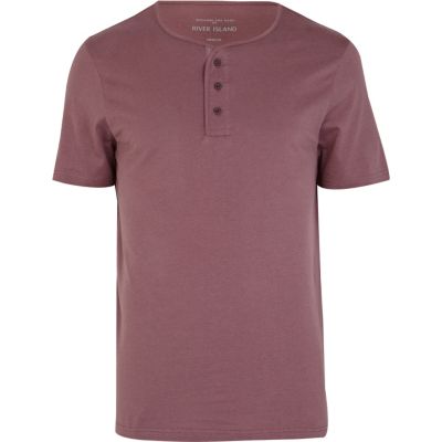 Purple grandad plain t-shirt