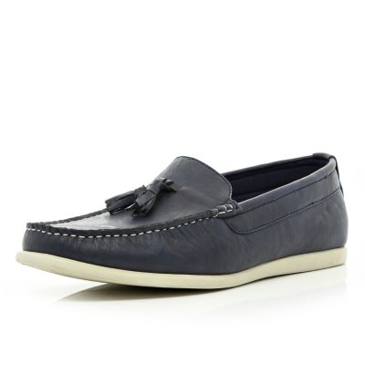 Navy tassel loafers
